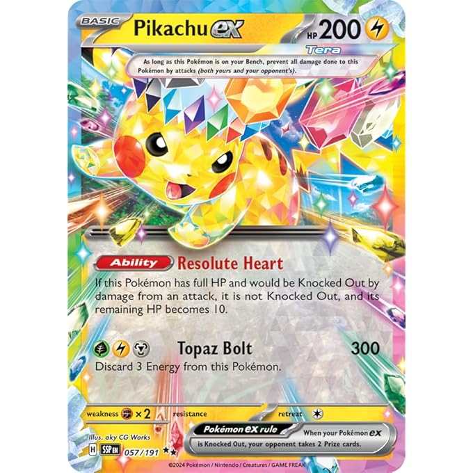 POKEMON - PIKACHU EX 057/191 - SURGING SPARKS  TERA DOUBLE RARE  FOIL SINGLE CARD